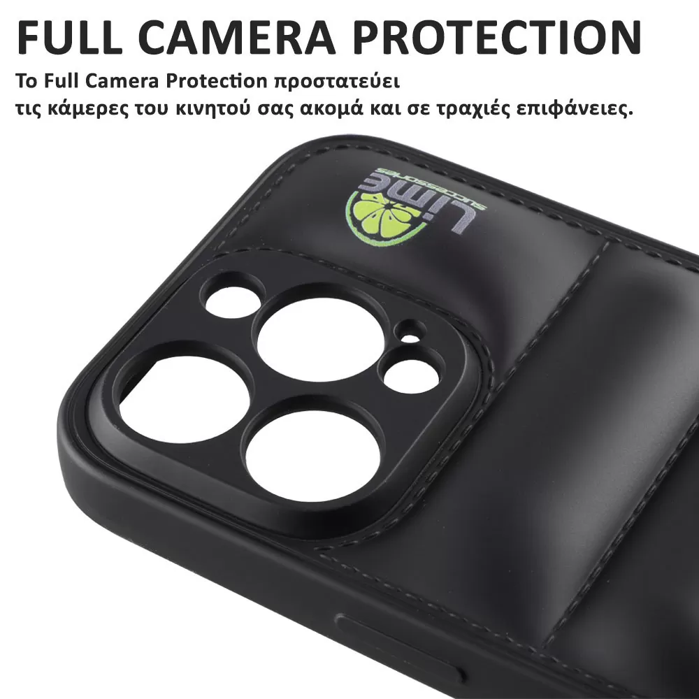 LIME BUMPY PUFFER ΘΗΚΗ IPHONE 15 PRO 6.1in  TPU FULL CAMERA PROTECTION BLACK - Image 5