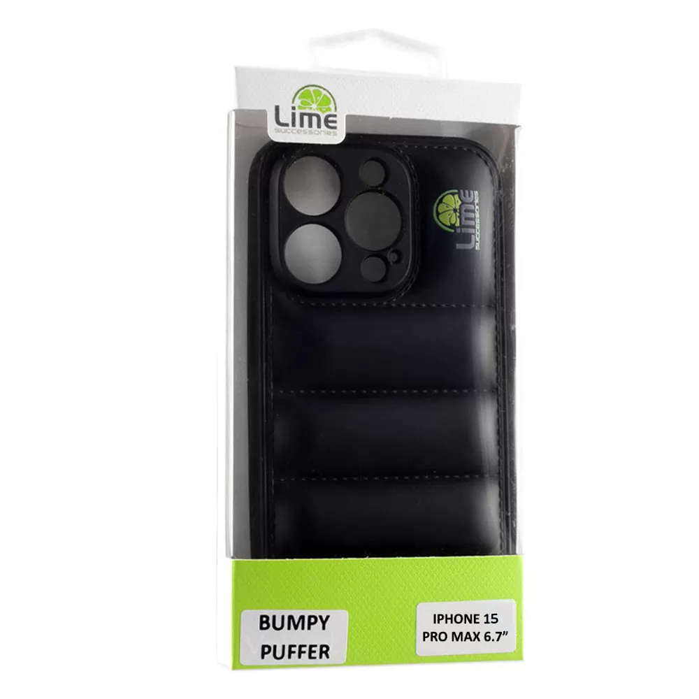 LIME BUMPY PUFFER ΘΗΚΗ IPHONE 15 PRO MAX 6.7in  TPU FULL CAMERA PROTECTION BLACK - Image 2