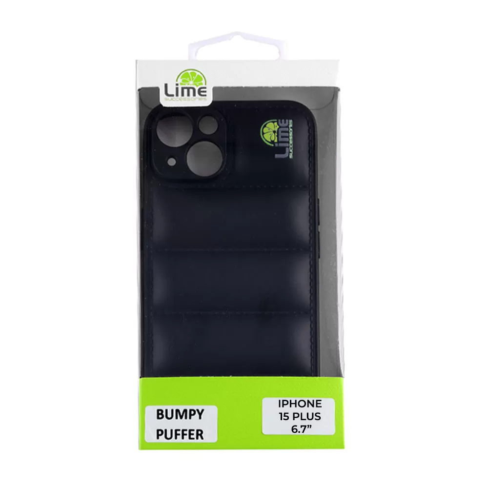 LIME BUMPY PUFFER ΘΗΚΗ IPHONE 15 PLUS 6.7in  TPU FULL CAMERA PROTECTION BLACK - Image 2
