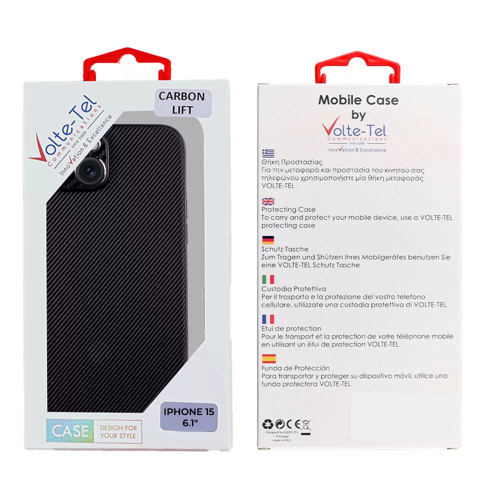 VOLTE-TEL CARBON LIFT ΘΗΚΗ IPHONE 15 6.1in  FULL CAMERA PROTECTION BLACK - Image 2