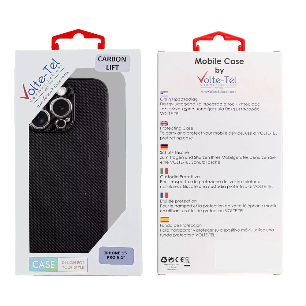VOLTE-TEL CARBON LIFT ΘΗΚΗ IPHONE 15 PRO 6.1in  FULL CAMERA PROTECTION BLACK - Image 2