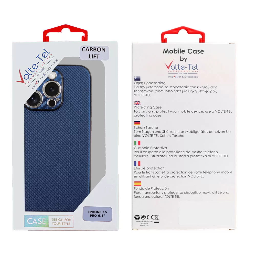 VOLTE-TEL CARBON LIFT ΘΗΚΗ IPHONE 15 PRO 6.1in  FULL CAMERA PROTECTION BLUE - Image 2
