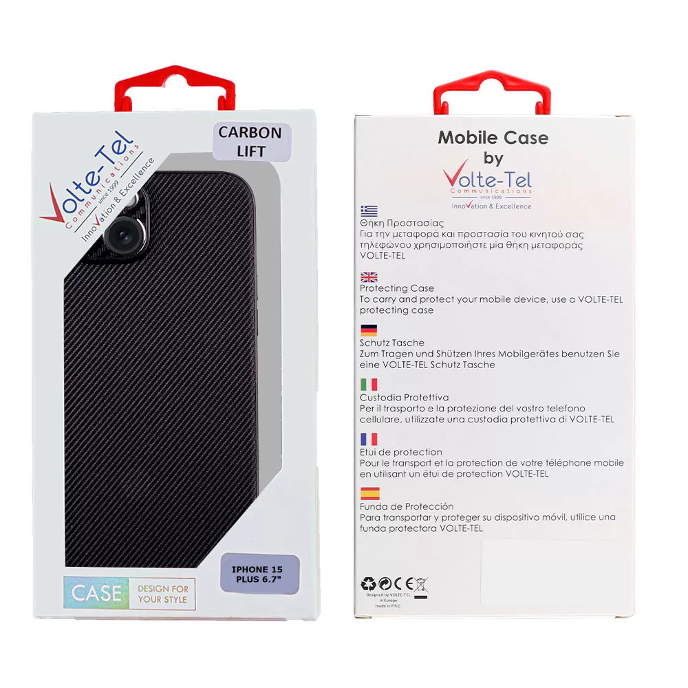 VOLTE-TEL CARBON LIFT ΘΗΚΗ IPHONE 15 PLUS 6.7in  FULL CAMERA PROTECTION BLACK - Image 2