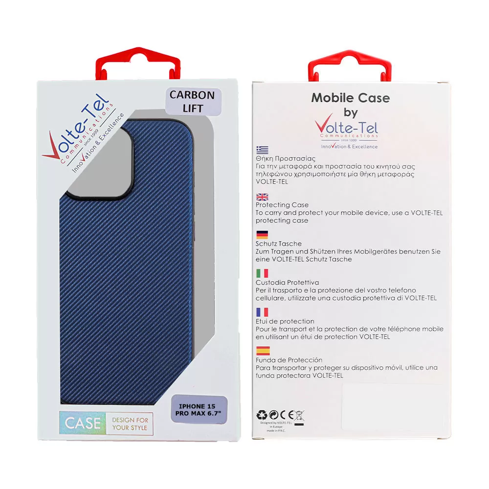 VOLTE-TEL CARBON LIFT ΘΗΚΗ IPHONE 15 PRO MAX 6.7in  CAMERA GUARD PROTECTION BLUE - Image 2