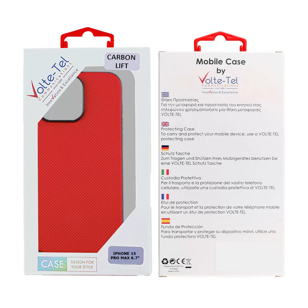 VOLTE-TEL CARBON LIFT ΘΗΚΗ IPHONE 15 PRO MAX 6.7in  CAMERA GUARD PROTECTION RED - Image 2