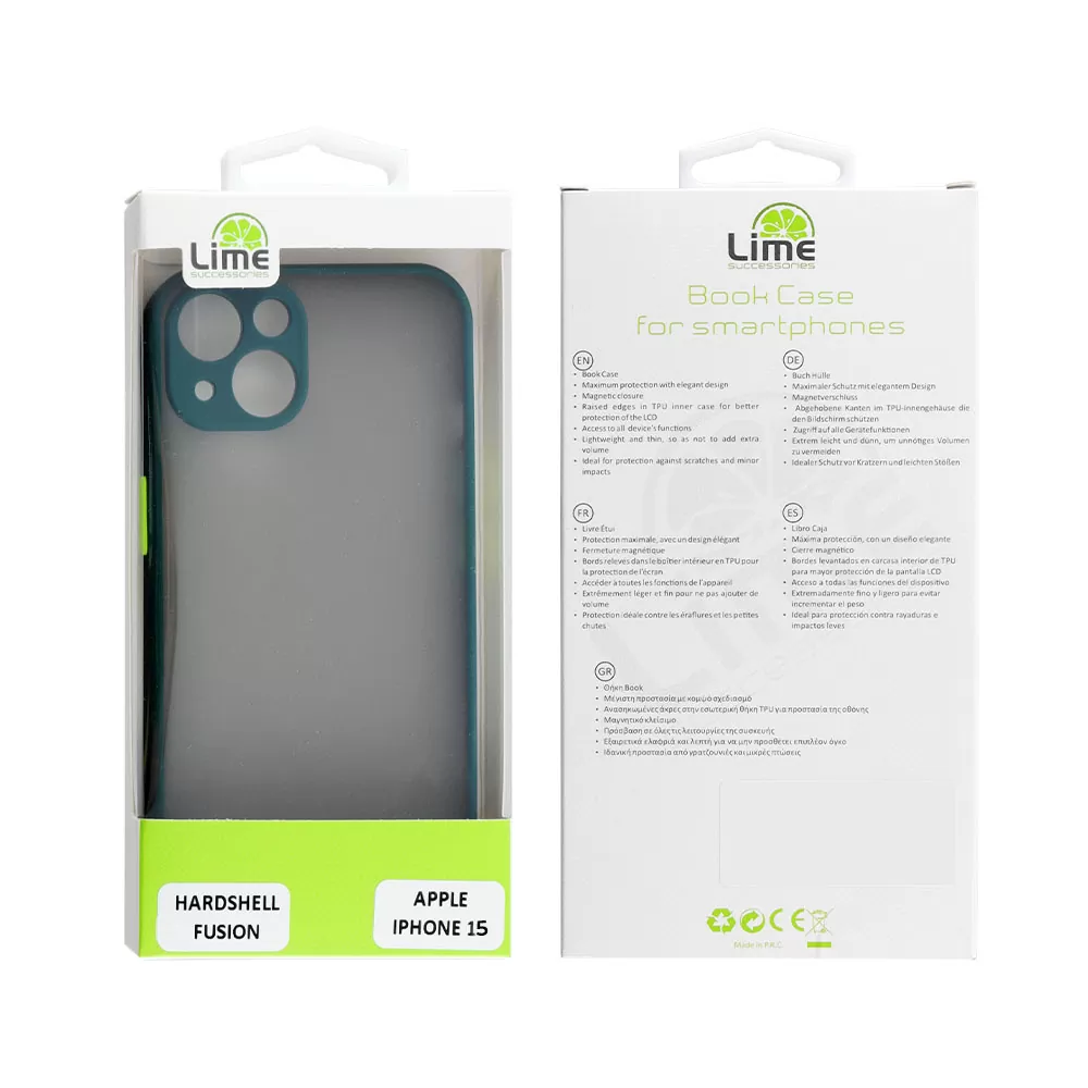 LIME HARDSHELL FUSION ΘΗΚΗ IPHONE 15 6.1in  FULL CAMERA PROTECTION GREEN WITH YELLOW KEYS - Image 2