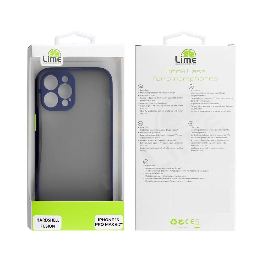 LIME HARDSHELL FUSION ΘΗΚΗ IPHONE 15 PRO MAX 6.7in  FULL CAMERA PROTECTION BLUE WITH YELLOW KEYS - Image 2