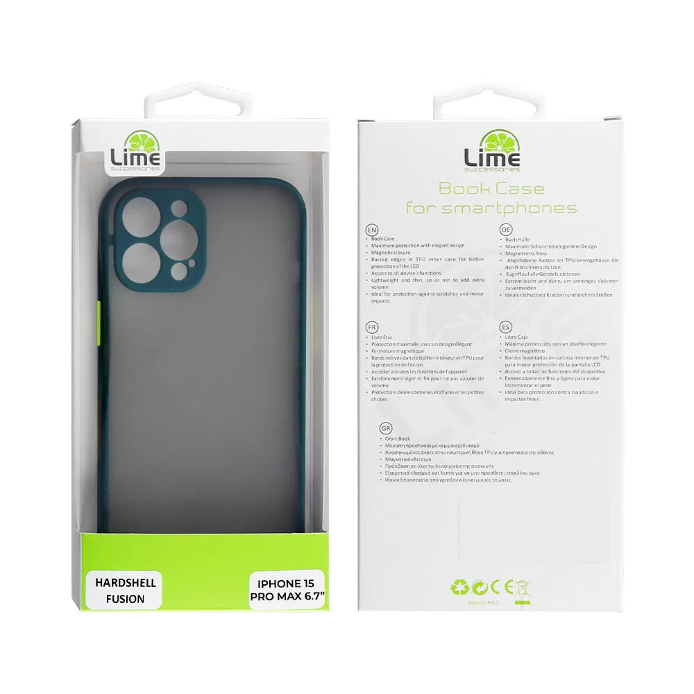 LIME HARDSHELL FUSION ΘΗΚΗ IPHONE 15 PRO MAX 6.7in  FULL CAMERA PROTECTION GREEN WITH YELLOW KEYS - Image 2