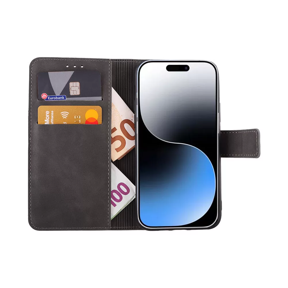 LIME ESSENTIAL ΘΗΚΗ IPHONE 15 6.1in  MAGNET BOOK STAND CLIP GREY - Image 5