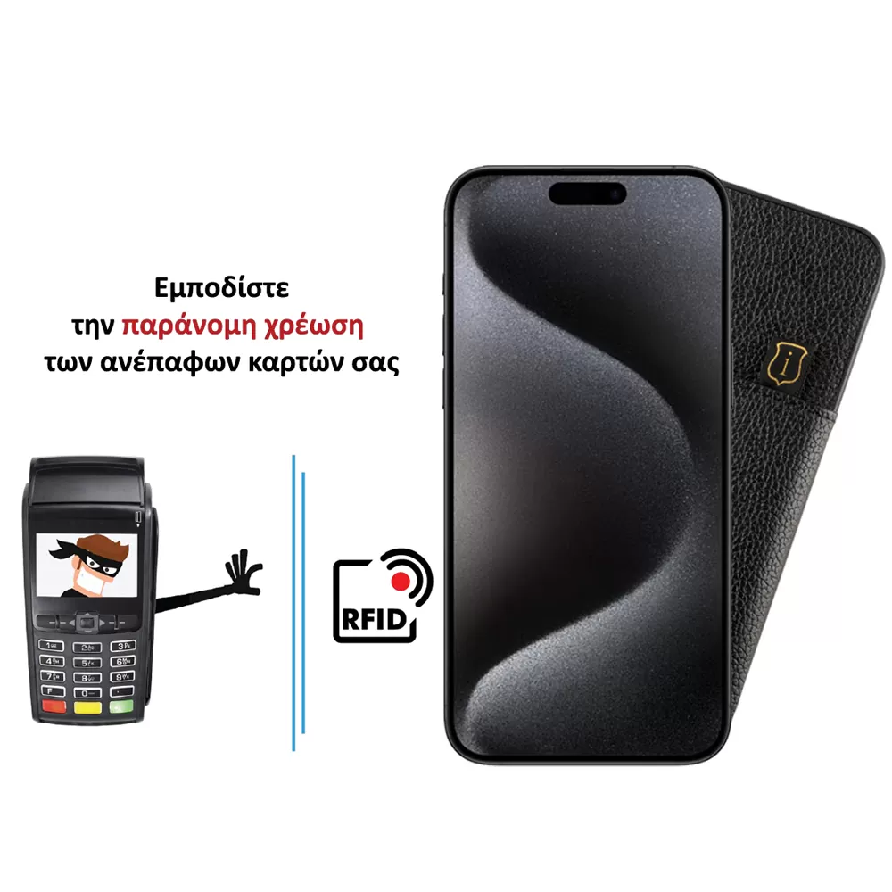IDOL 1991 ANTI-RFID LEATHER SMART WALLET ΘΗΚΗ IPHONE 15 6.1in CAMERA GUARD BLACK - Image 4