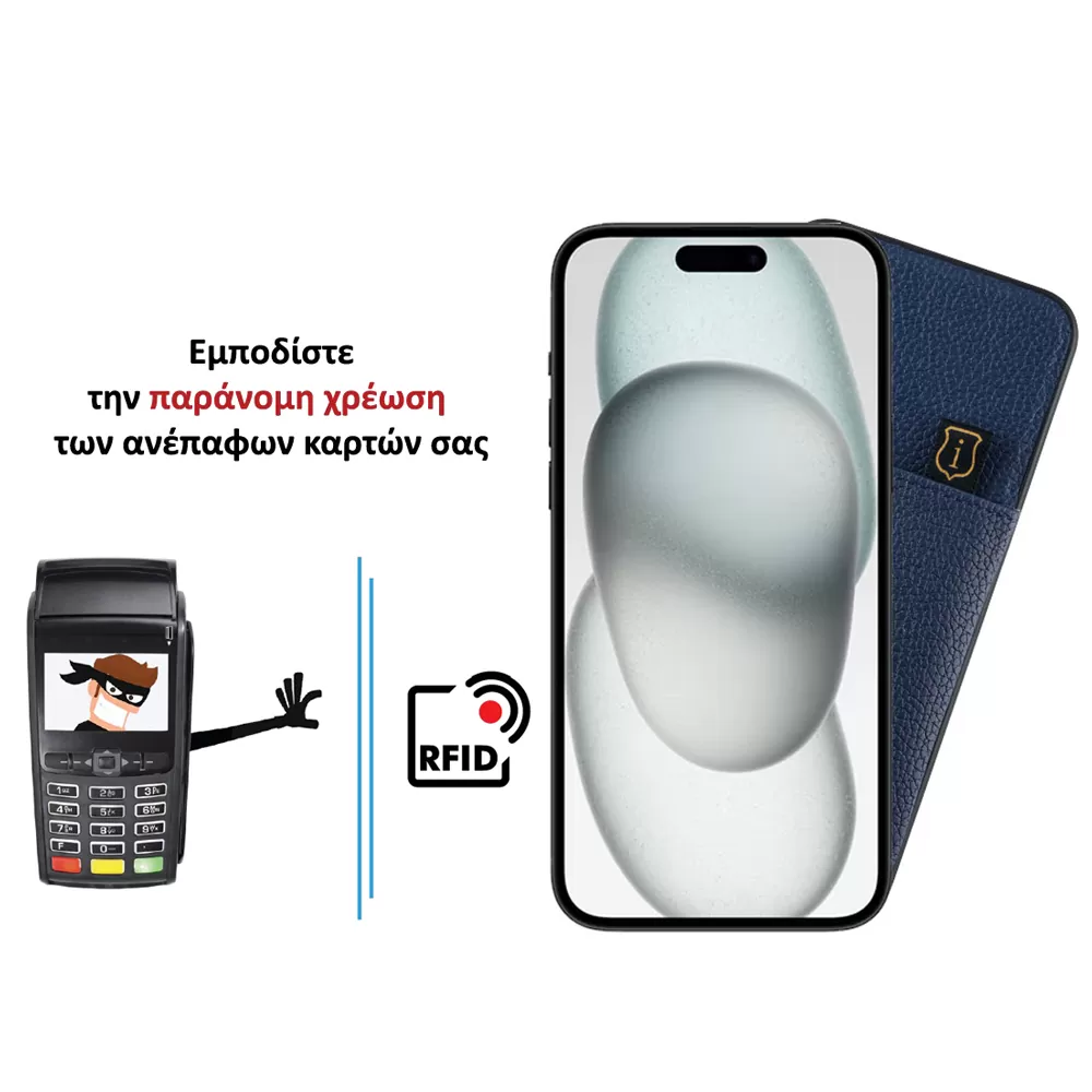 IDOL 1991 ANTI-RFID LEATHER SMART WALLET ΘΗΚΗ IPHONE 15 PLUS 6.7in CAMERA GUARD BLUE - Image 4