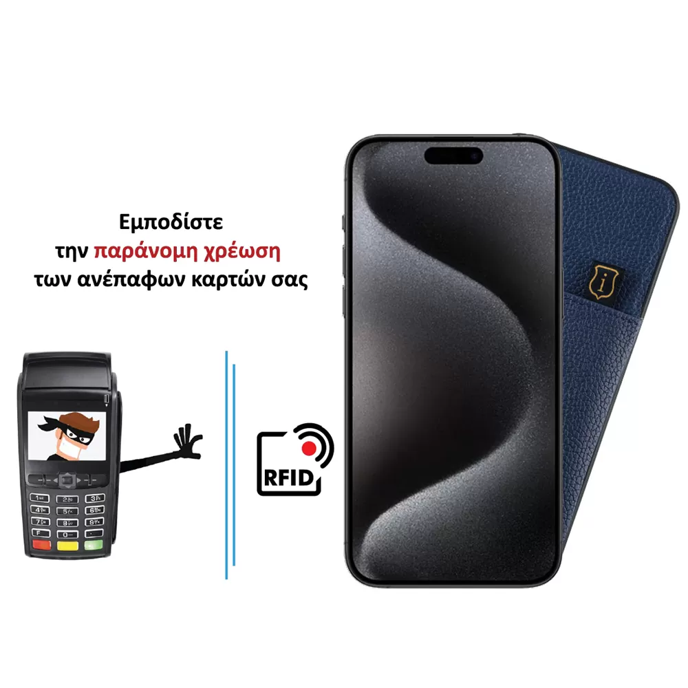 IDOL 1991 ANTI-RFID LEATHER SMART WALLET ΘΗΚΗ IPHONE 15 PRO MAX 6.7in CAMERA GUARD BLUE - Image 4