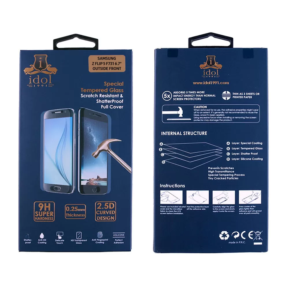 IDOL 1991 OUTSIDE SILK SCREEN TEMPERED GLASS SAMSUNG Z FLIP 5 5G F731 6.7in 9H 0.25mm 2.5D BLACK - Image 2