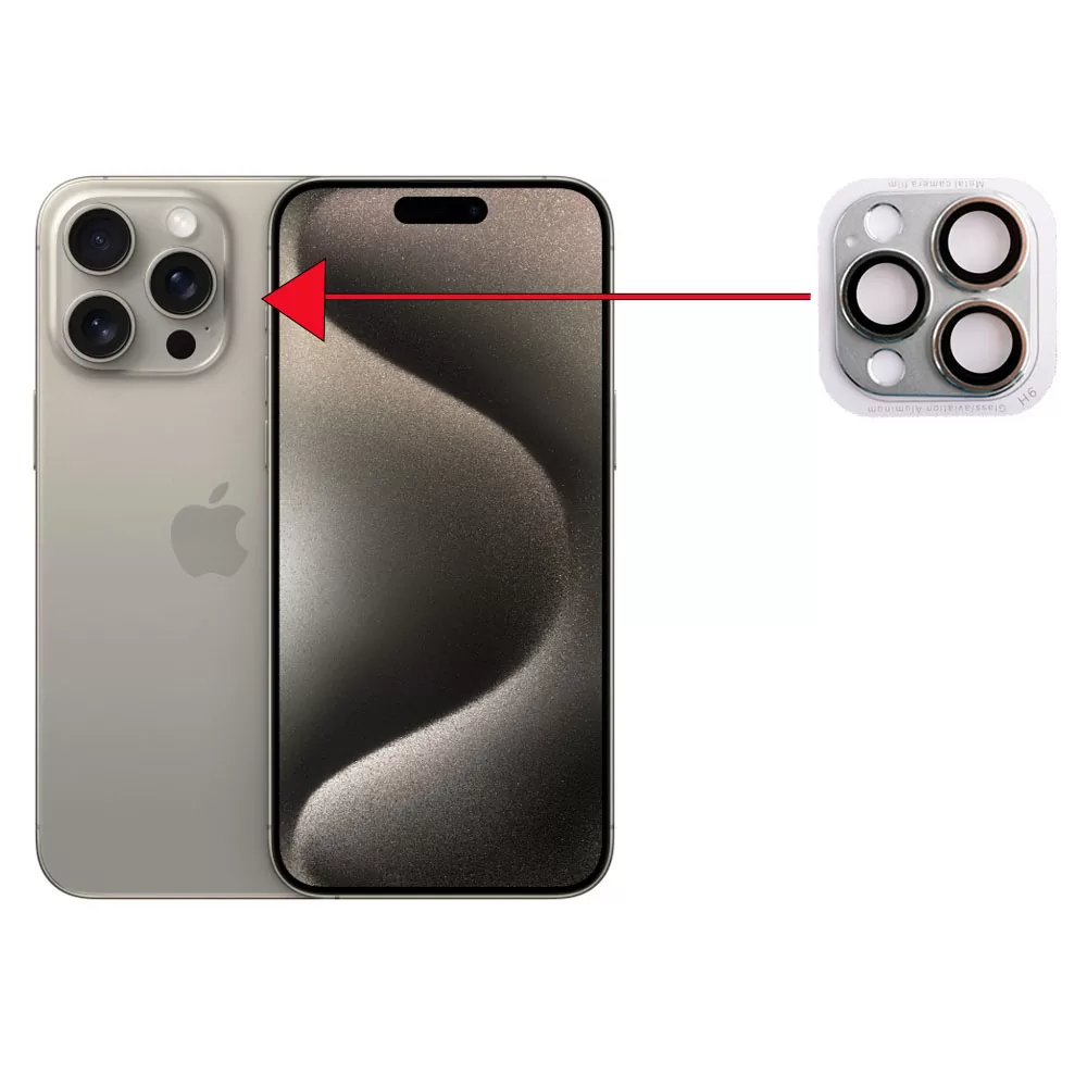 VOLTE-TEL CAMERA GLASS COVER IPHONE 15 PRO 6.1in/IPHONE 15 PRO MAX 6.7in 9H 0.30MM 3D AR ALUMINIUM-ELECTROPLATING FRAME GREY - Image 4