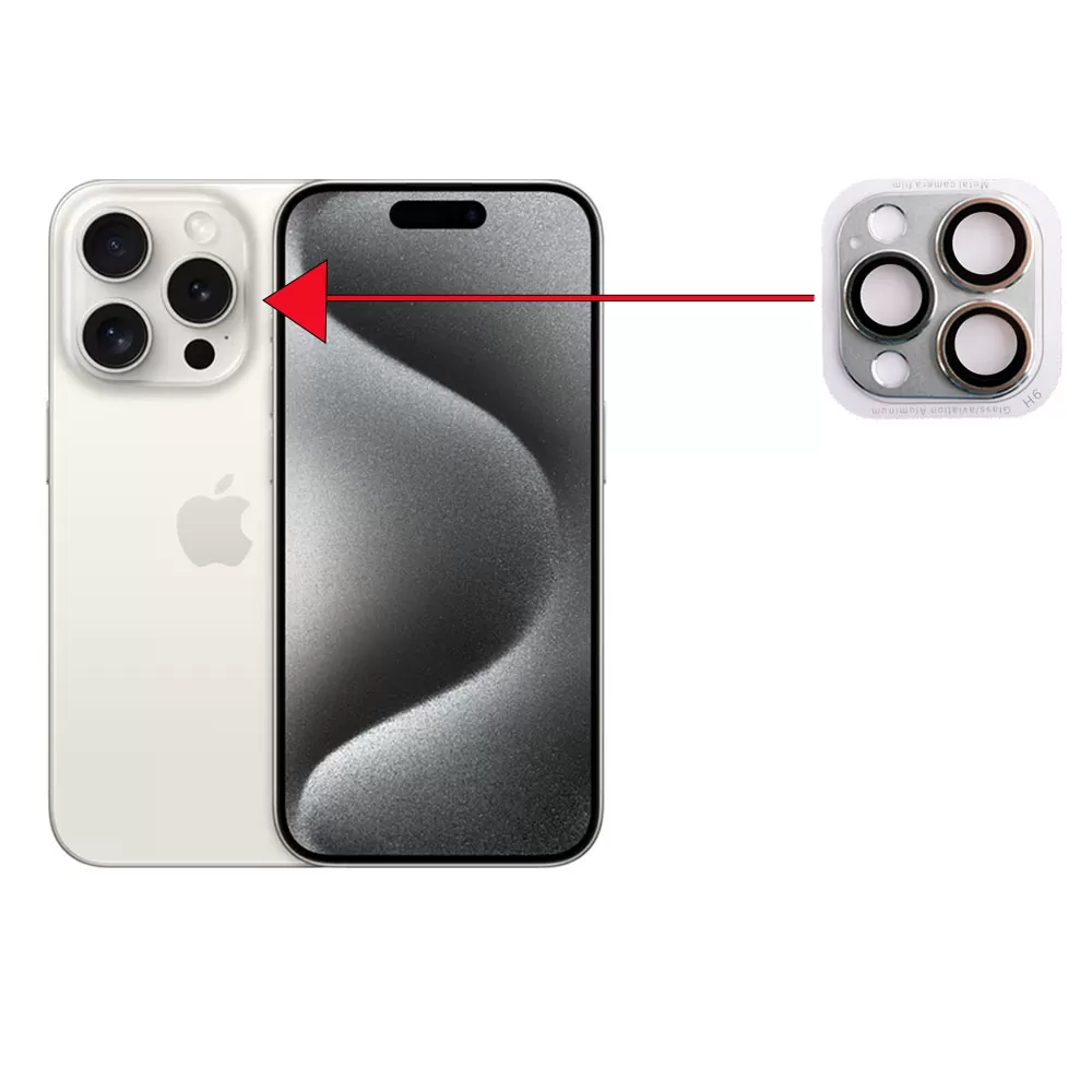 VOLTE-TEL CAMERA GLASS COVER IPHONE 15 PRO 6.1in/IPHONE 15 PRO MAX 6.7in 9H 0.30MM 3D AR ALUMINIUM-ELECTROPLATING FRAME SILVER - Image 4