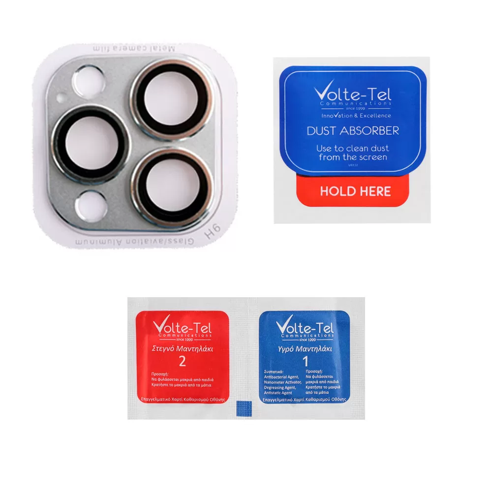 VOLTE-TEL CAMERA GLASS COVER IPHONE 15 PRO 6.1in/IPHONE 15 PRO MAX 6.7in 9H 0.30MM 3D AR ALUMINIUM-ELECTROPLATING FRAME SILVER - Image 3