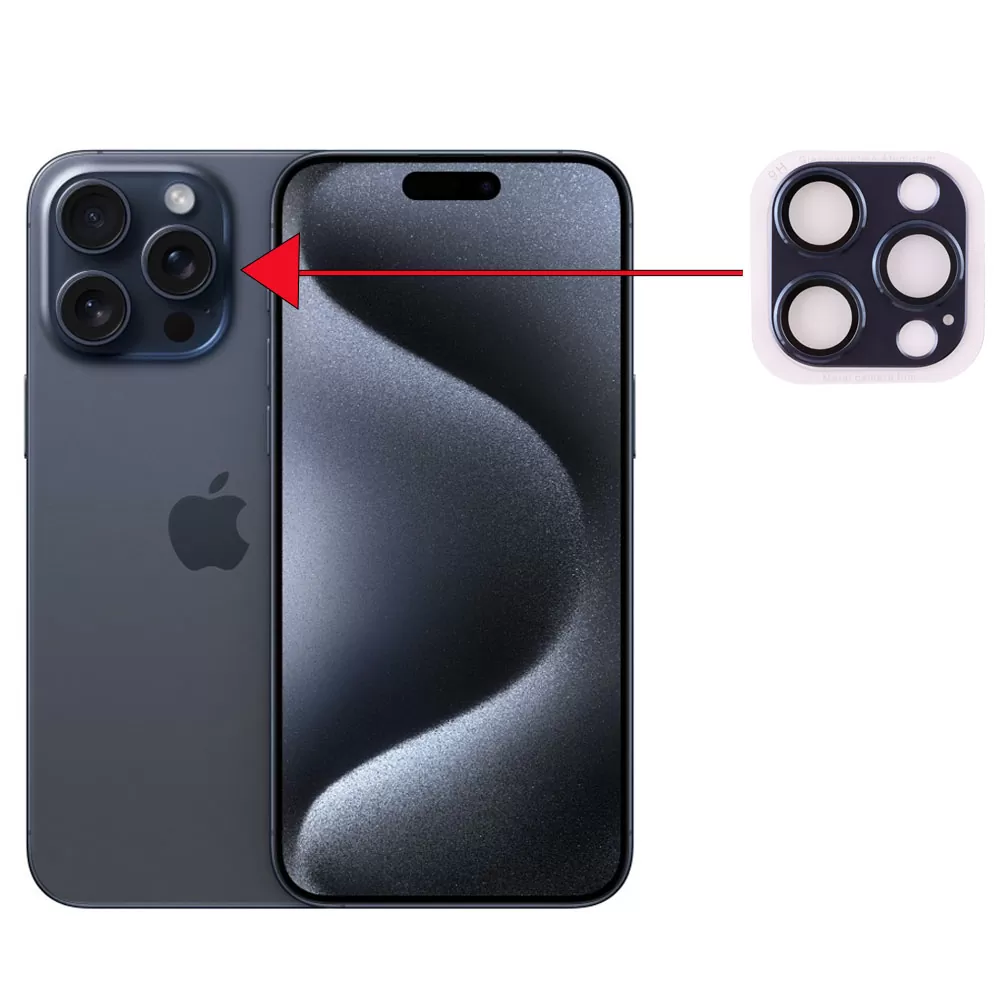 VOLTE-TEL CAMERA GLASS COVER IPHONE 15 PRO 6.1in/IPHONE 15 PRO MAX 6.7in 9H 0.30MM 3D AR ALUMINIUM-ELECTROPLATING FRAME BLUE - Image 4