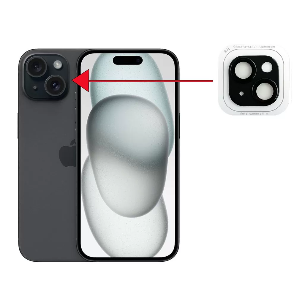 VOLTE-TEL CAMERA GLASS COVER IPHONE 15 6.1in/IPHONE 15 PLUS 6.7in 9H 0.30MM 3D AR ALUMINIUM-ELECTROPLATING FRAME BLACK - Image 4