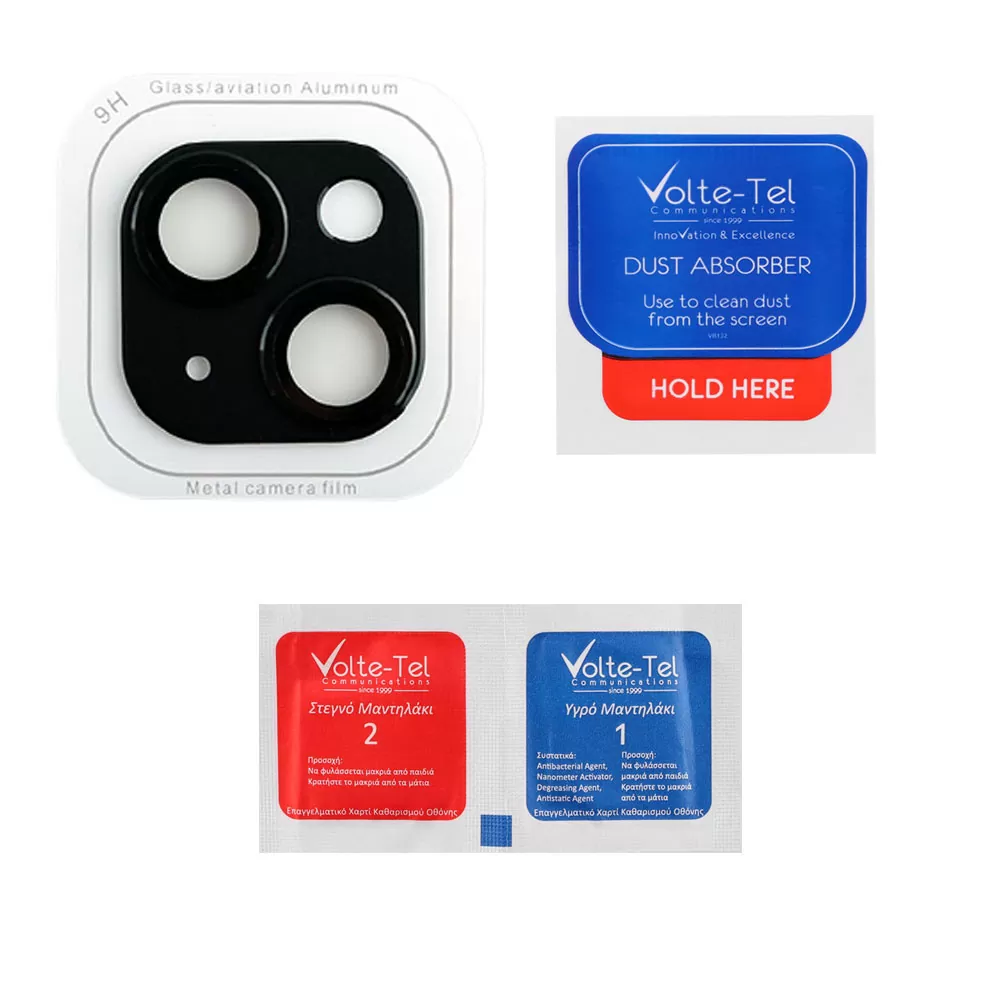 VOLTE-TEL CAMERA GLASS COVER IPHONE 15 6.1in/IPHONE 15 PLUS 6.7in 9H 0.30MM 3D AR ALUMINIUM-ELECTROPLATING FRAME BLACK - Image 3