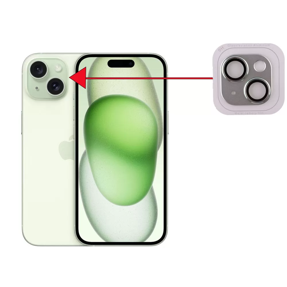 VOLTE-TEL CAMERA GLASS COVER IPHONE 15 6.1in/IPHONE 15 PLUS 6.7in 9H 0.30MM 3D AR ALUMINIUM-ELECTROPLATING FRAME GREEN - Image 4