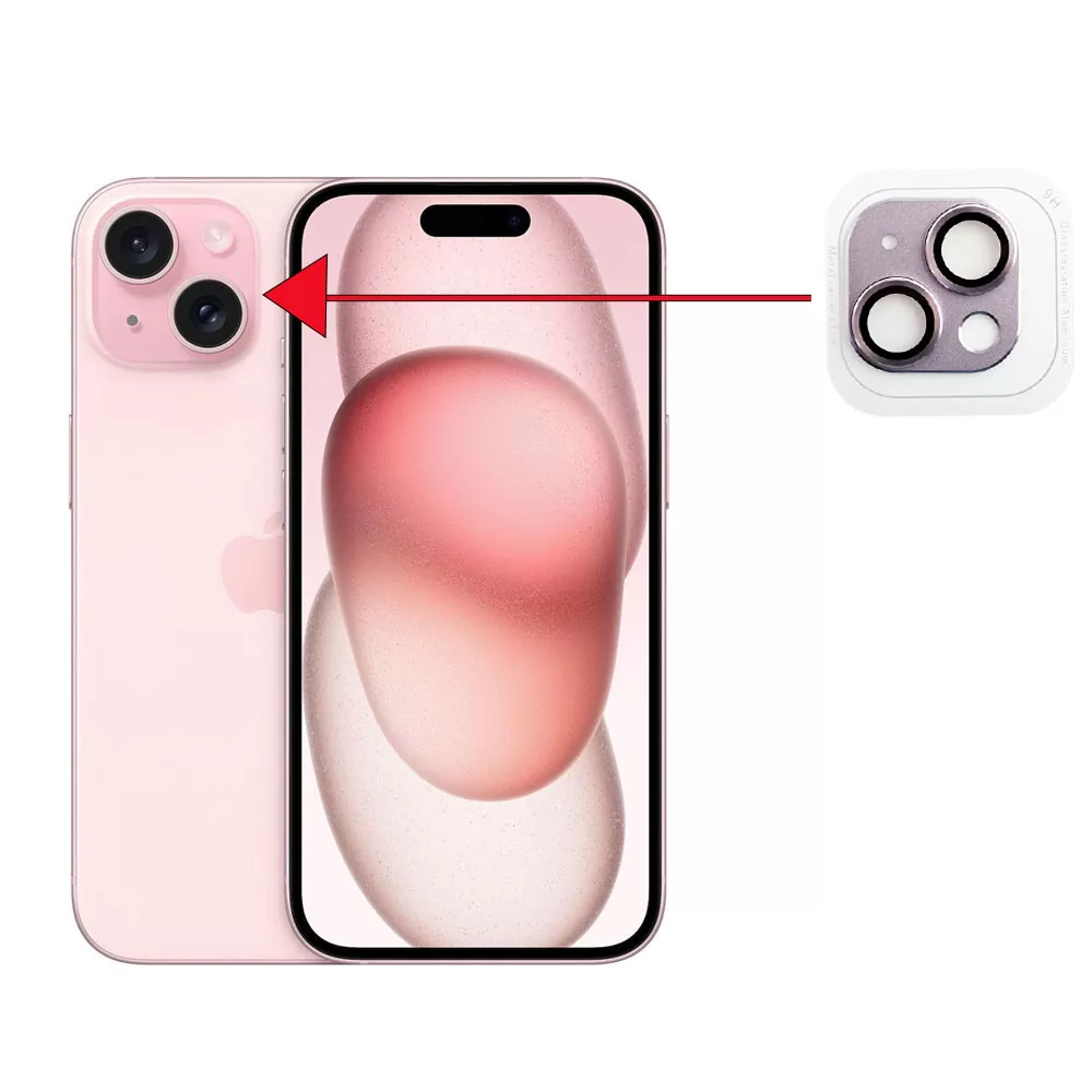 VOLTE-TEL CAMERA GLASS COVER IPHONE 15 6.1in/IPHONE 15 PLUS 6.7in 9H 0.30MM 3D AR ALUMINIUM-ELECTROPLATING FRAME PINK - Image 4