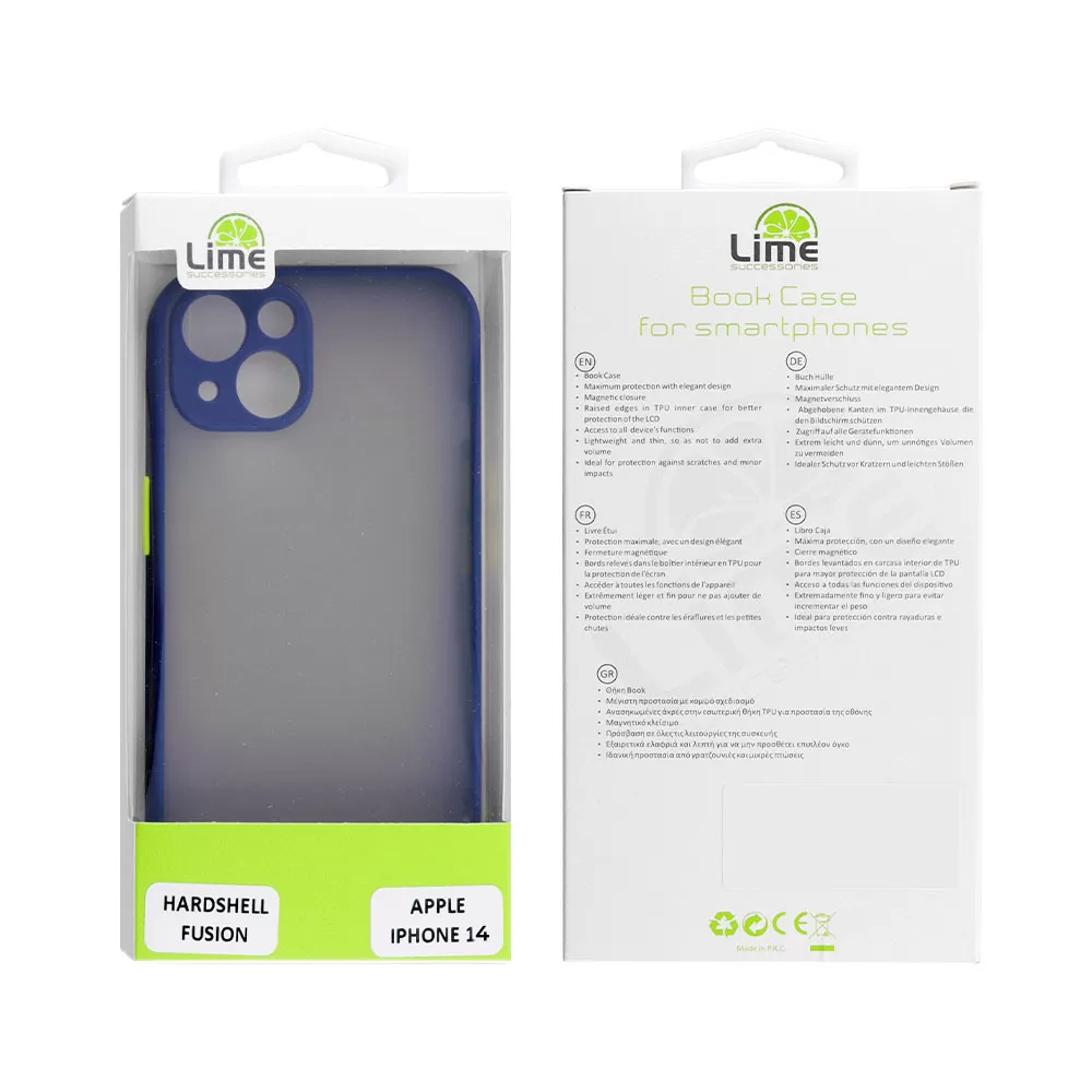 LIME HARDSHELL FUSION ΘΗΚΗ IPHONE 14 6.1in  FULL CAMERA PROTECTION BLUE WITH YELLOW KEYS - Image 2