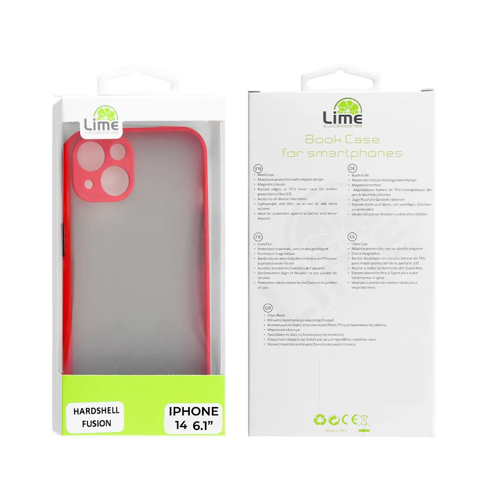 LIME HARDSHELL FUSION ΘΗΚΗ IPHONE 14 6.1in  FULL CAMERA PROTECTION RED WITH BLACK KEYS - Image 2