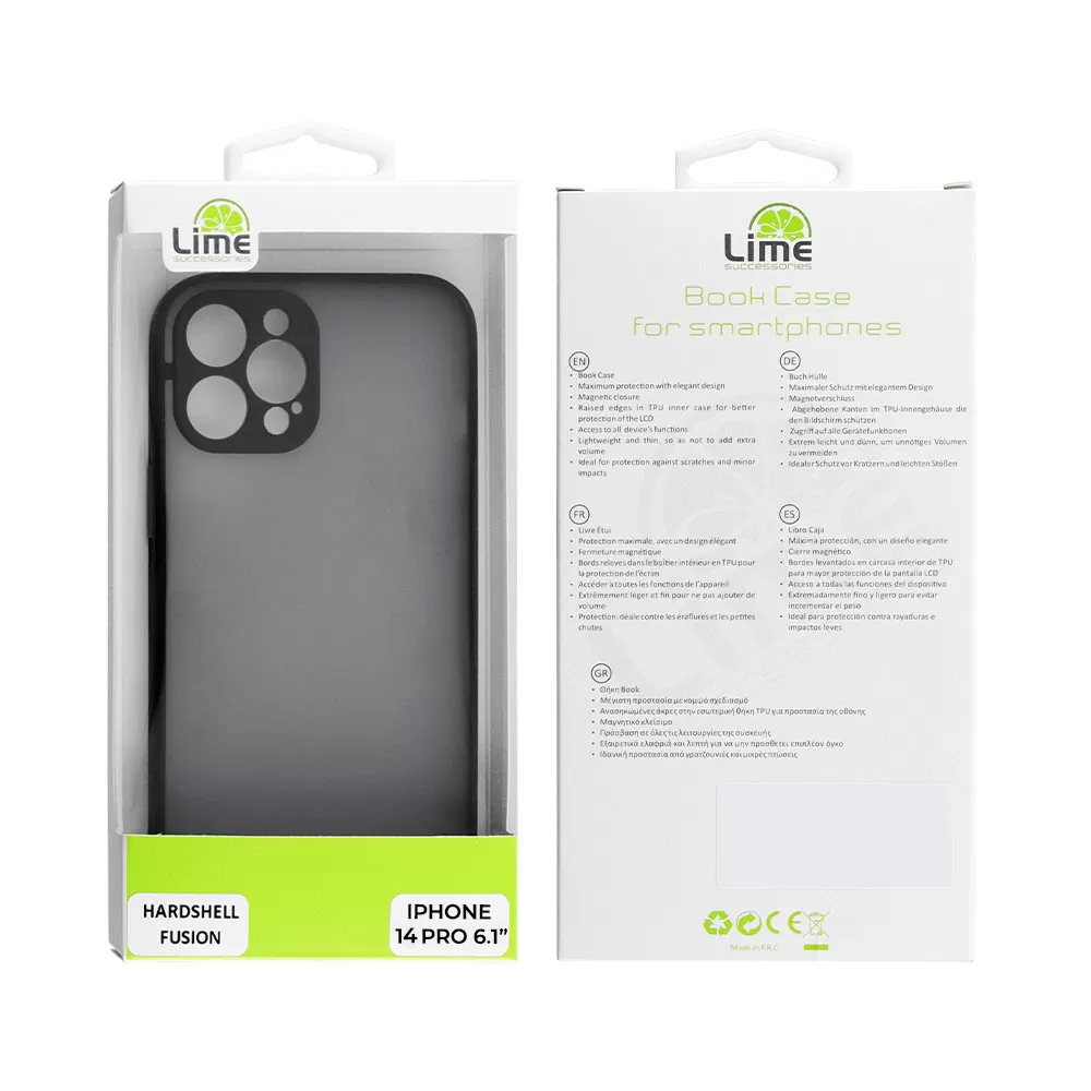 LIME HARDSHELL FUSION ΘΗΚΗ IPHONE 14 PRO 6.1in  FULL CAMERA PROTECTION BLACK WITH RED KEYS - Image 2