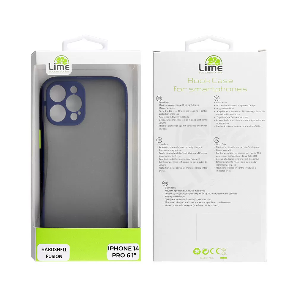 LIME HARDSHELL FUSION ΘΗΚΗ IPHONE 14 PRO 6.1in  FULL CAMERA PROTECTION BLUE WITH YELLOW KEYS - Image 2