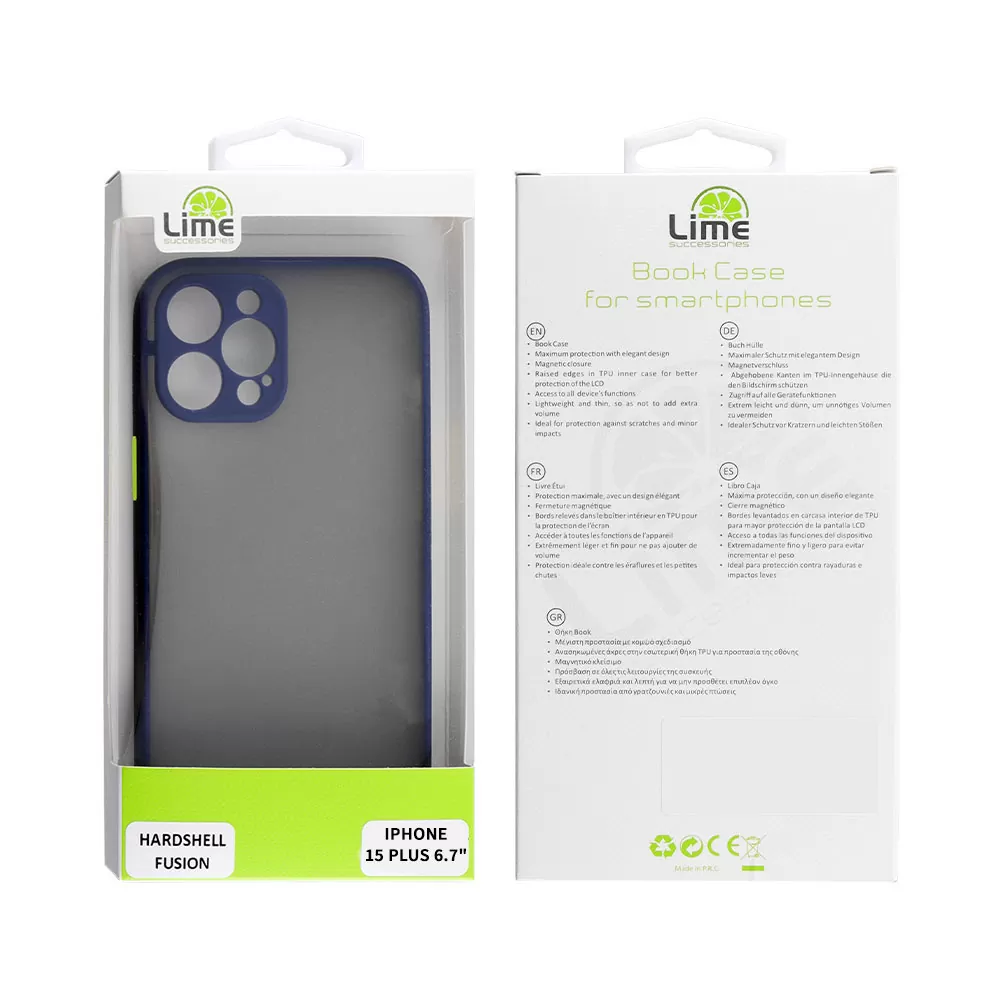 LIME HARDSHELL FUSION ΘΗΚΗ IPHONE 15 PLUS 6.7in  FULL CAMERA PROTECTION BLUE WITH YELLOW KEYS - Image 2