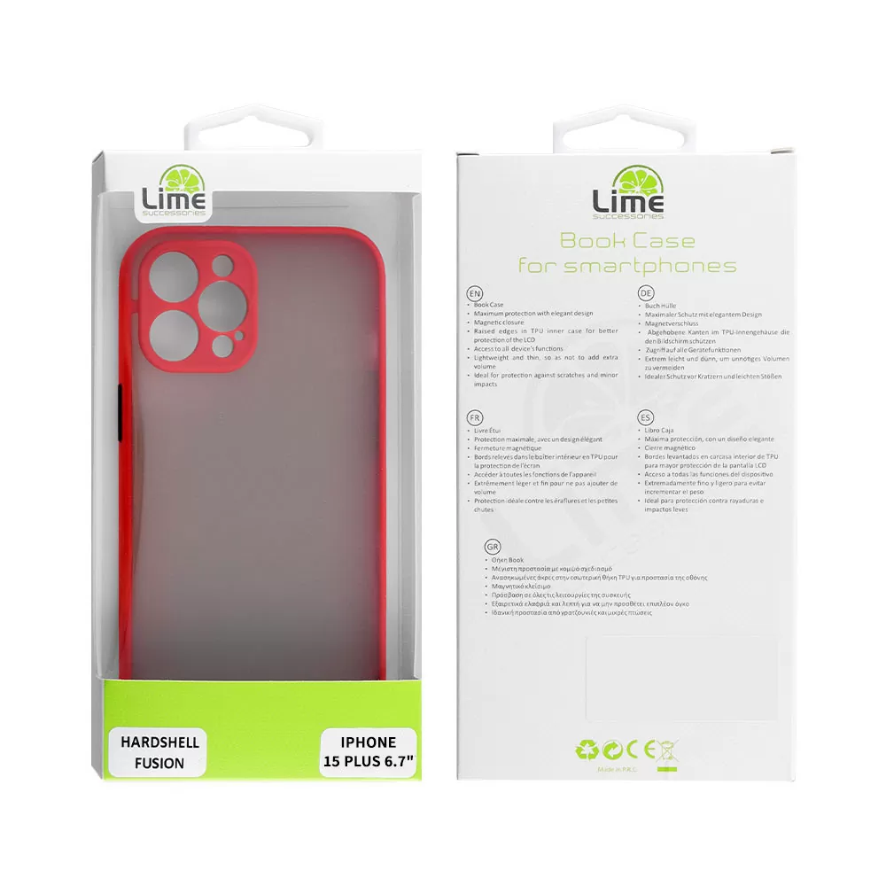 LIME HARDSHELL FUSION ΘΗΚΗ IPHONE 15 PLUS 6.7in  FULL CAMERA PROTECTION RED WITH BLACK KEYS - Image 2