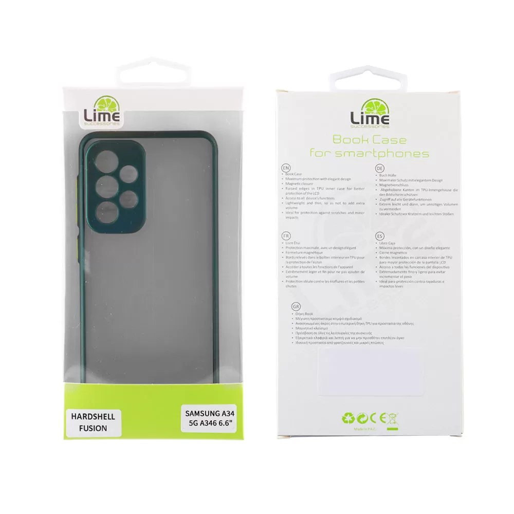 LIME HARDSHELL FUSION ΘΗΚΗ SAMSUNG A34 5G A346 6.6in  FULL CAMERA PROTECTION GREEN WITH YELLOW KEYS - Image 2