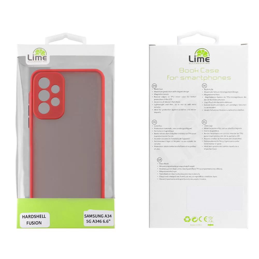 LIME HARDSHELL FUSION ΘΗΚΗ SAMSUNG A34 5G A346 6.6in  FULL CAMERA PROTECTION RED WITH BLACK KEYS - Image 2