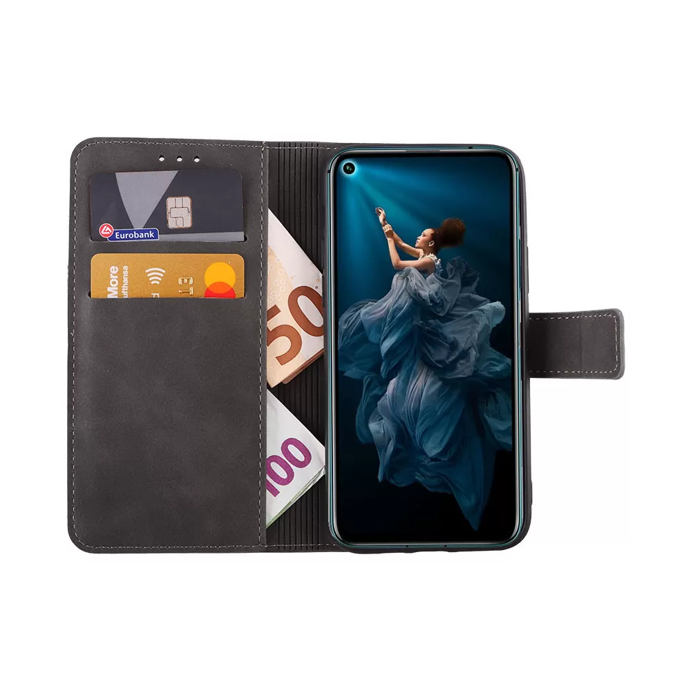 LIME ESSENTIAL ΘΗΚΗ HONOR 20/HUAWEI NOVA 5T 6.26in  MAGNET BOOK STAND CLIP GREY - Image 5