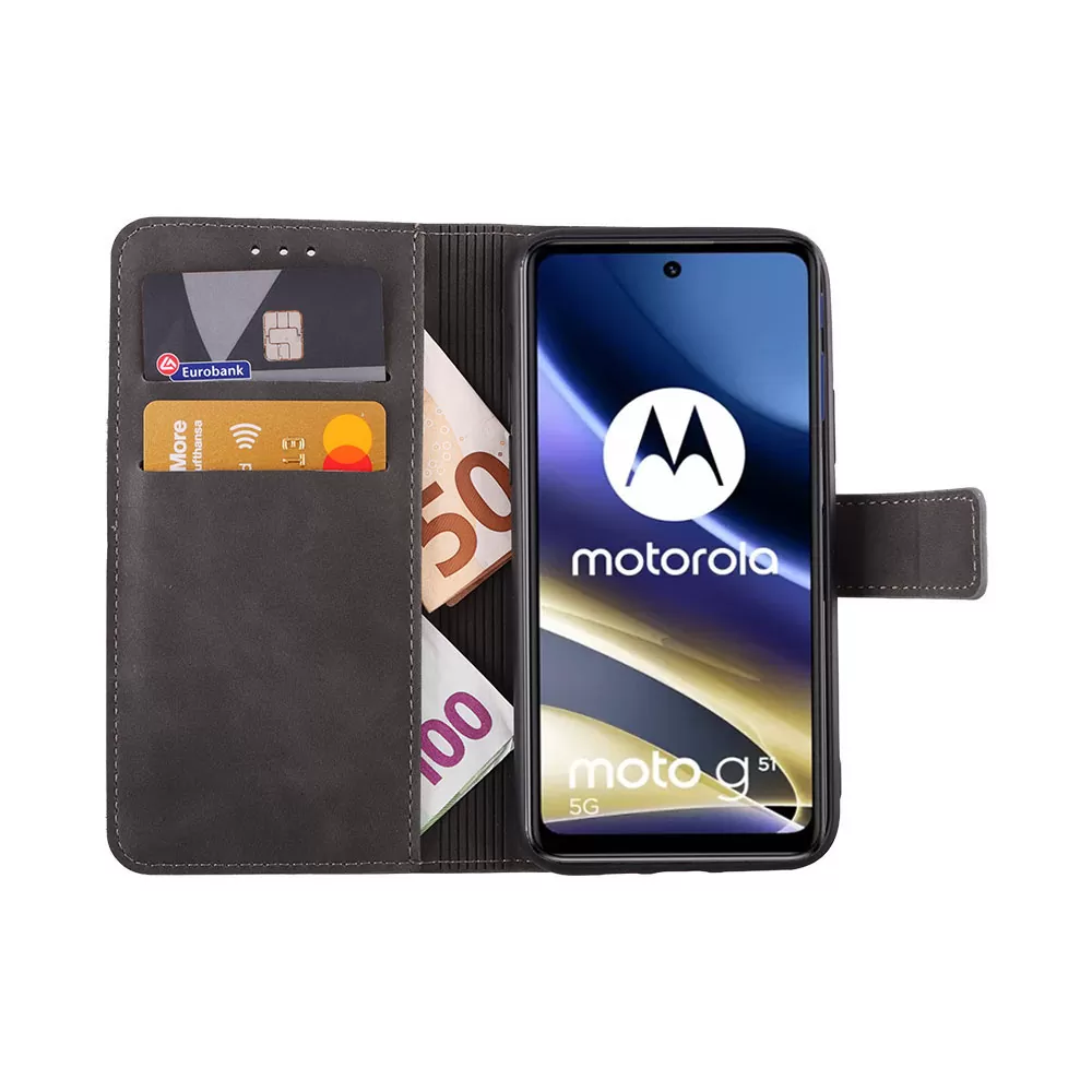 LIME ESSENTIAL ΘΗΚΗ MOTOROLA MOTO G51 6.5in  MAGNET BOOK STAND CLIP GREY - Image 5