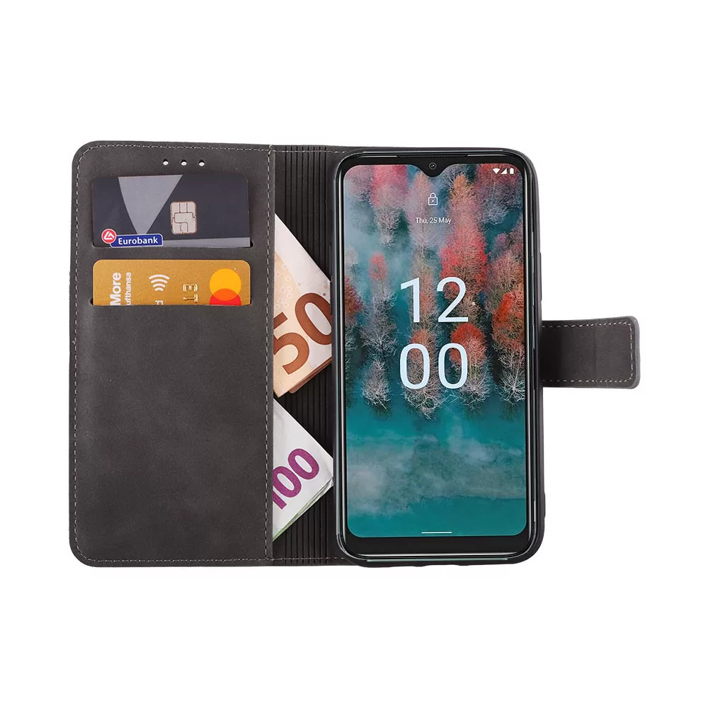 LIME ESSENTIAL ΘΗΚΗ NOKIA C12 6.3in  MAGNET BOOK STAND CLIP GREY - Image 5