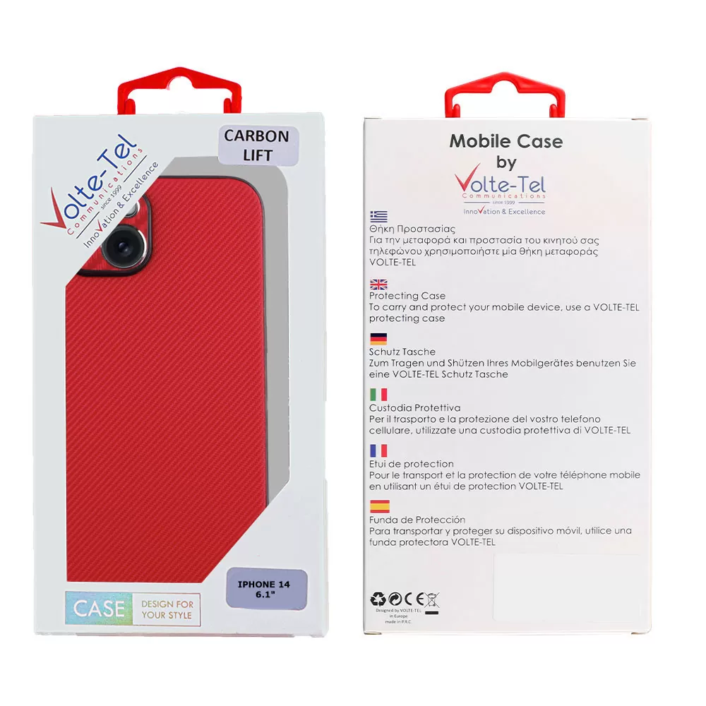 VOLTE-TEL CARBON LIFT ΘΗΚΗ IPHONE 14 6.1in  FULL CAMERA PROTECTION RED - Image 2