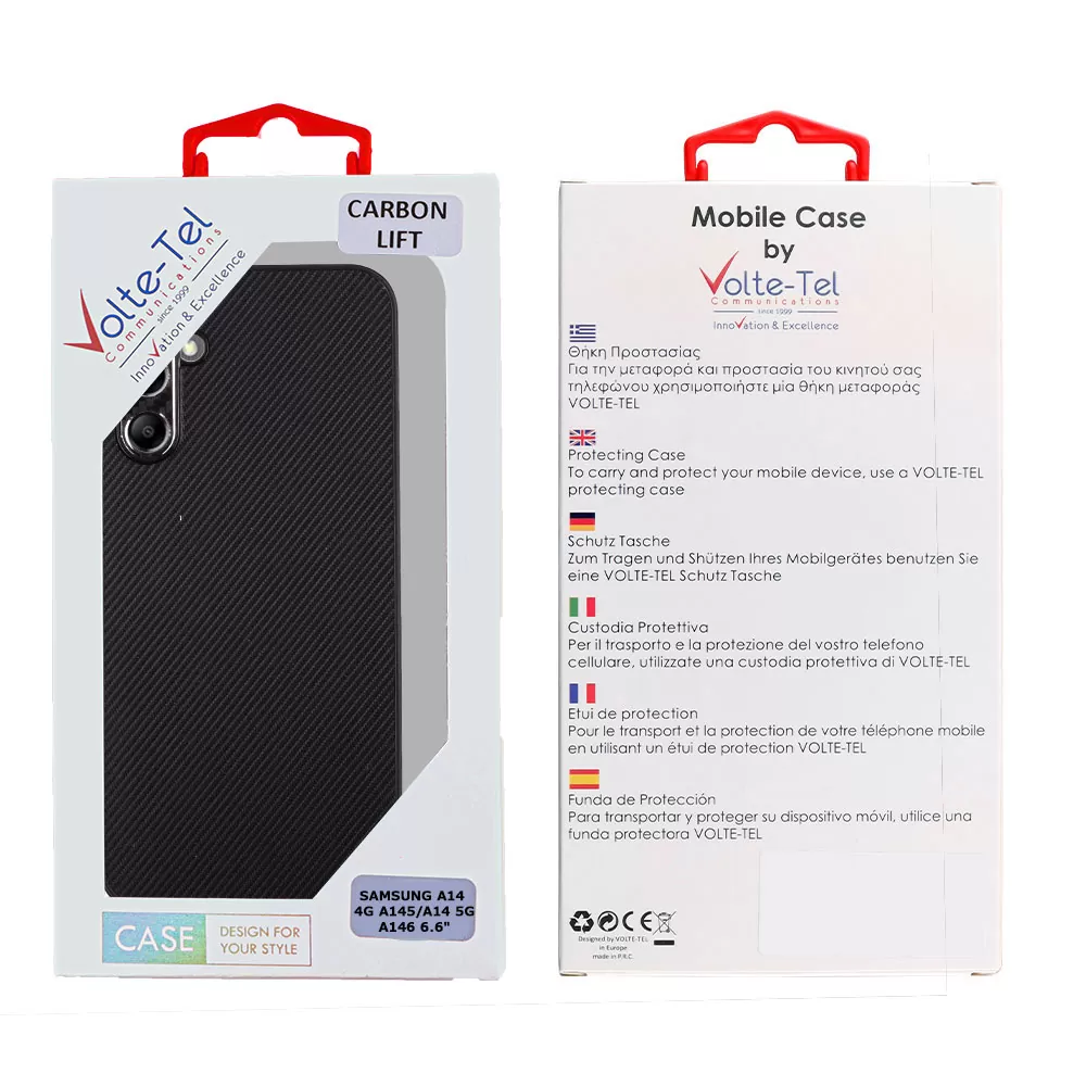 VOLTE-TEL CARBON LIFT ΘΗΚΗ SAMSUNG A14 4G A145/A14 5G A146 6.6in  FULL CAMERA PROTECTION BLACK - Image 2