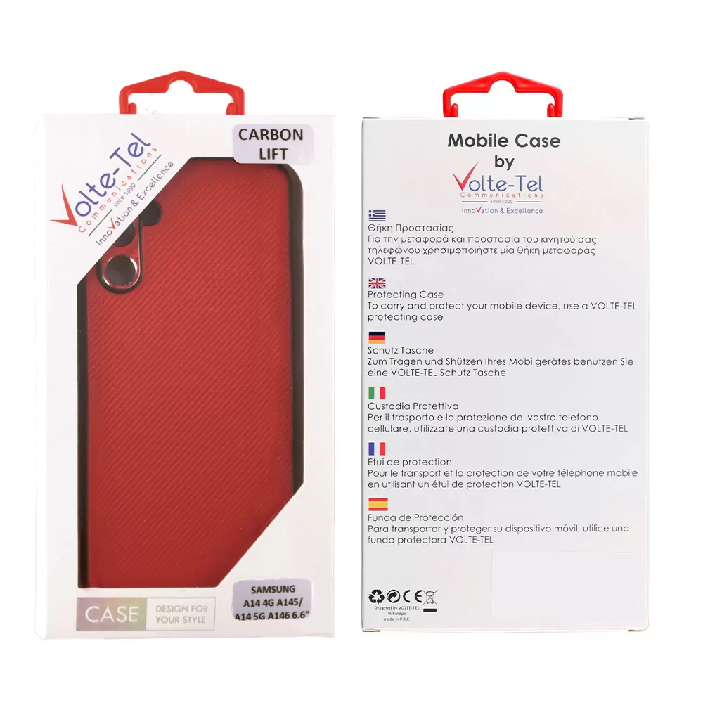 VOLTE-TEL CARBON LIFT ΘΗΚΗ SAMSUNG A14 4G A145/A14 5G A146 6.6in  FULL CAMERA PROTECTION RED - Image 2