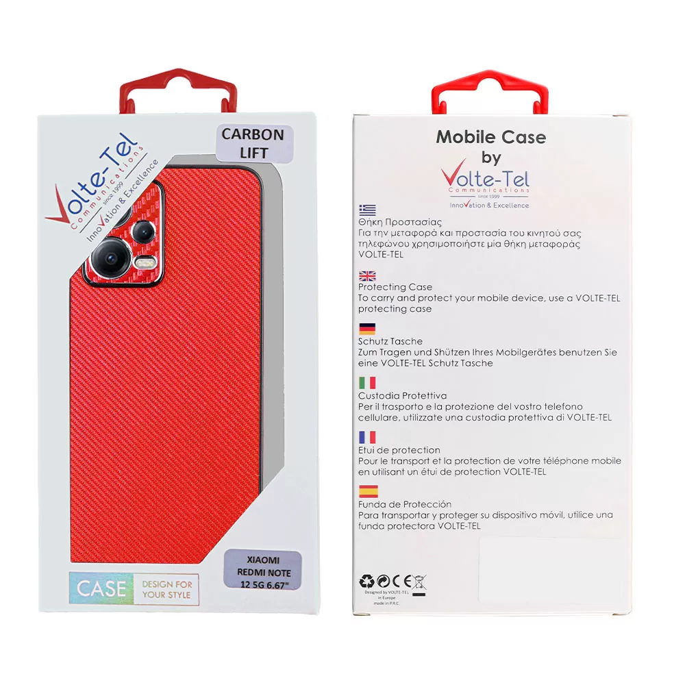 VOLTE-TEL CARBON LIFT ΘΗΚΗ XIAOMI REDMI NOTE 12 5G 6.67in  FULL CAMERA PROTECTION RED - Image 2