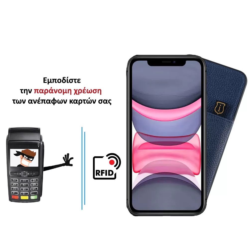 IDOL 1991 ANTI-RFID LEATHER SMART WALLET ΘΗΚΗ IPHONE 11 6.1in CAMERA GUARD BLUE - Image 4