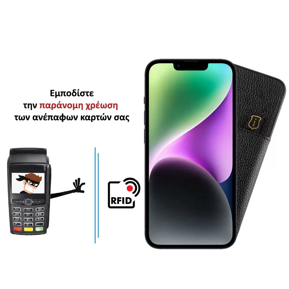 IDOL 1991 ΘΗΚΗ IPHONE 14 6.1" ANTI-RFID LEATHER SMART WALLET CAMERA GUARD BLACK - Image 4