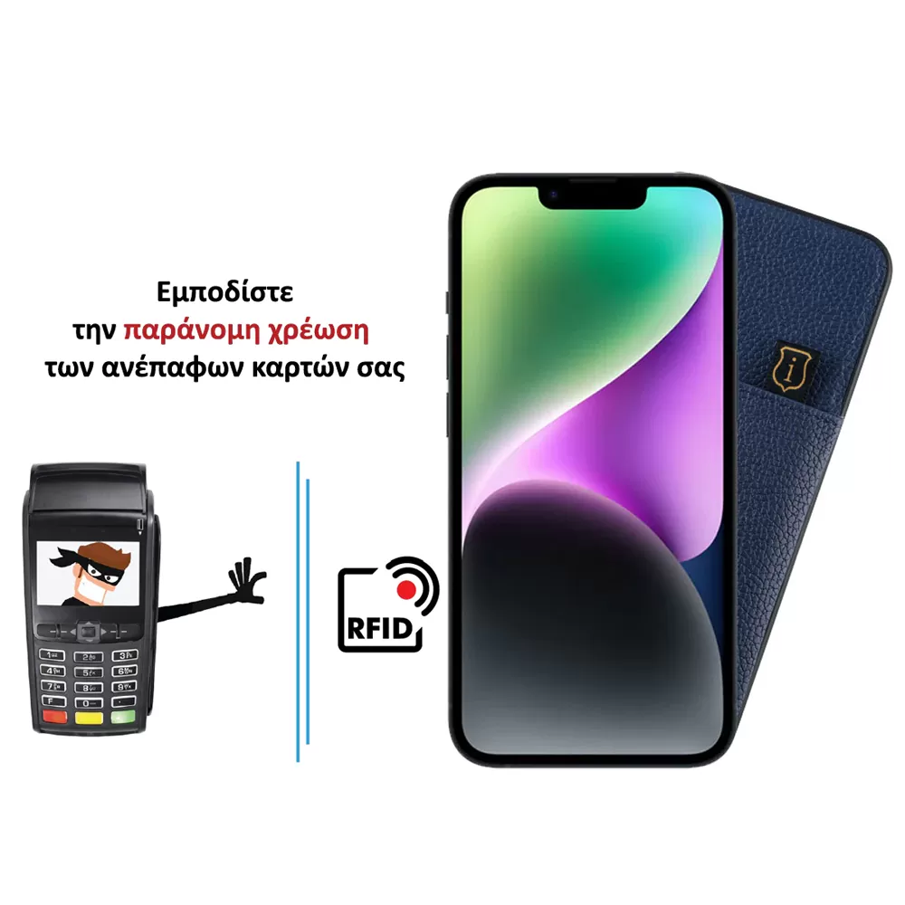 IDOL 1991 ΘΗΚΗ IPHONE 14 6.1" ANTI-RFID LEATHER SMART WALLET CAMERA GUARD BLUE - Image 4