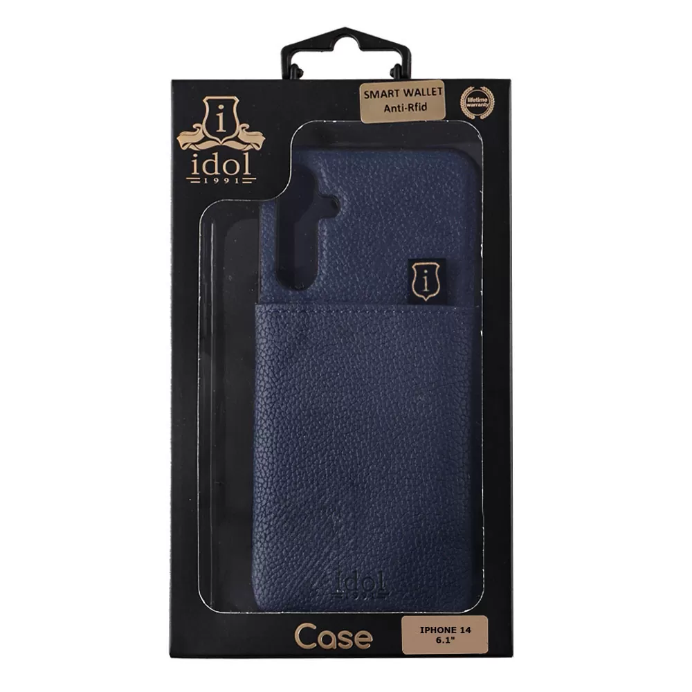 IDOL 1991 ΘΗΚΗ IPHONE 14 6.1" ANTI-RFID LEATHER SMART WALLET CAMERA GUARD BLUE - Image 2