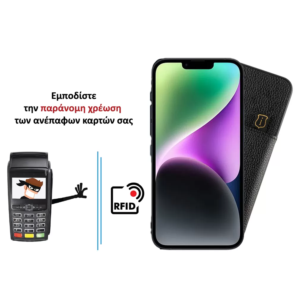 IDOL 1991 ΘΗΚΗ IPHONE 14 PLUS 6.7" ANTI-RFID LEATHER SMART WALLET CAMERA GUARD BLACK - Image 4