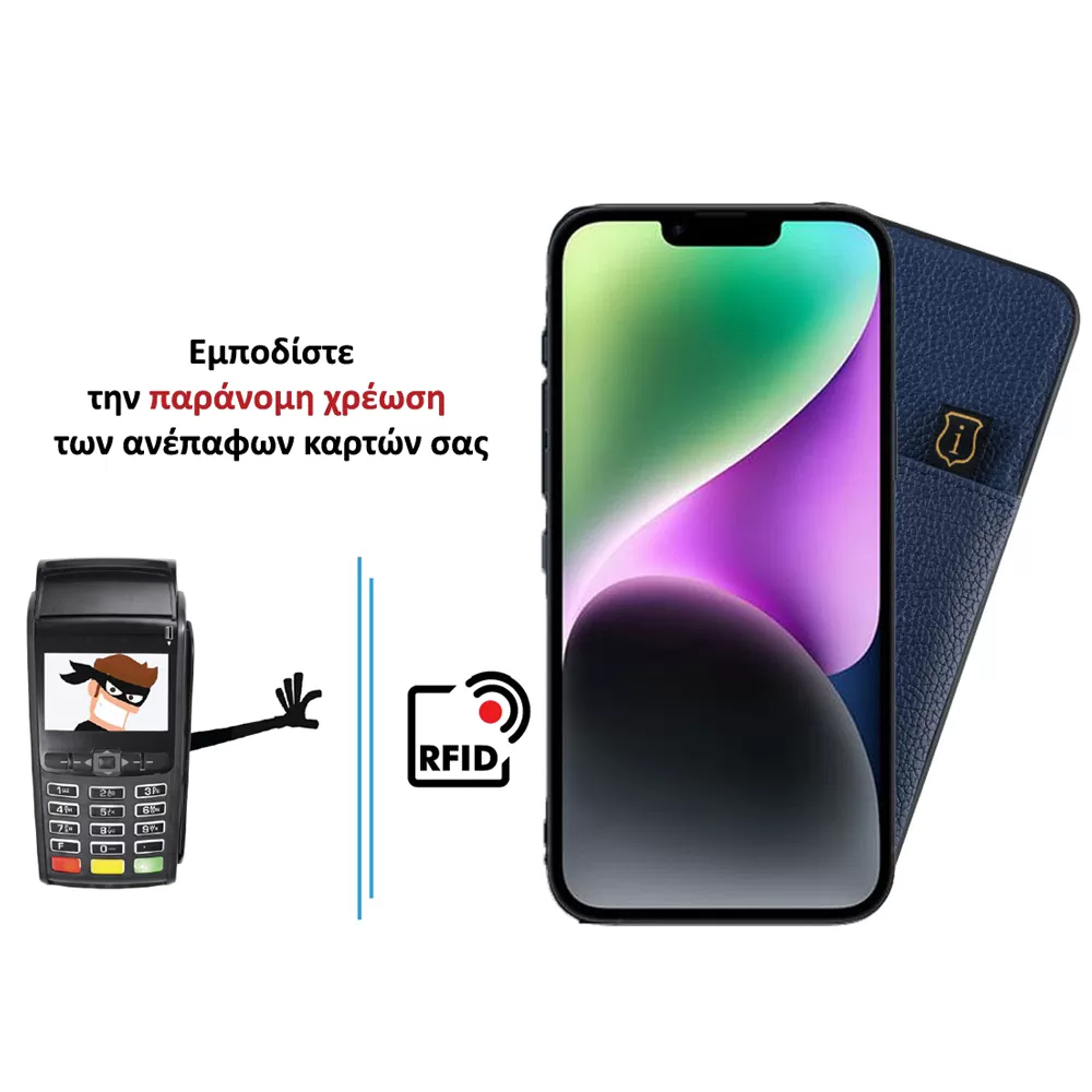 IDOL 1991 ΘΗΚΗ IPHONE 14 PLUS 6.7" ANTI-RFID LEATHER SMART WALLET CAMERA GUARD BLUE - Image 4