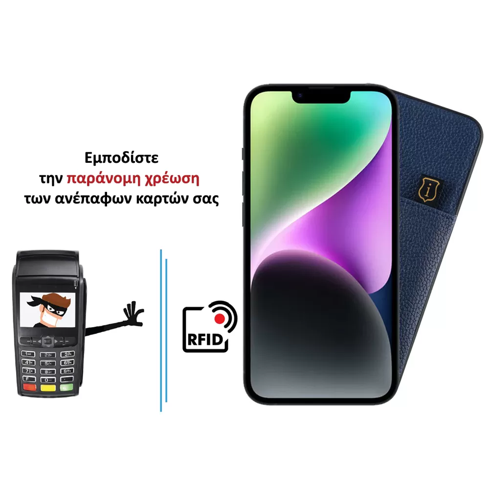 IDOL 1991 ΘΗΚΗ IPHONE 14 PRO 6.1" ANTI-RFID LEATHER SMART WALLET CAMERA GUARD BLUE - Image 4