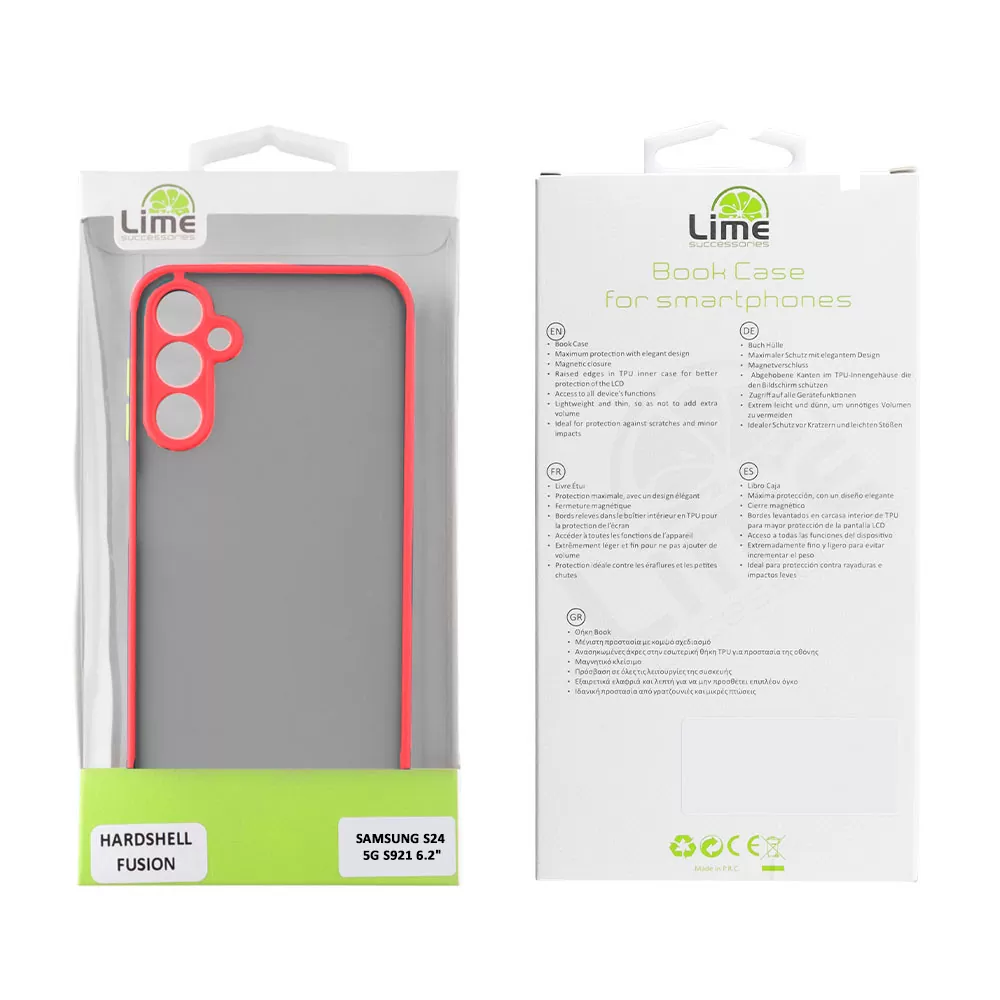 LIME HARDSHELL FUSION ΘΗΚΗ SAMSUNG S24 5G S921 6.2in  FULL CAMERA PROTECTION RED WITH BLACK KEYS - Image 2