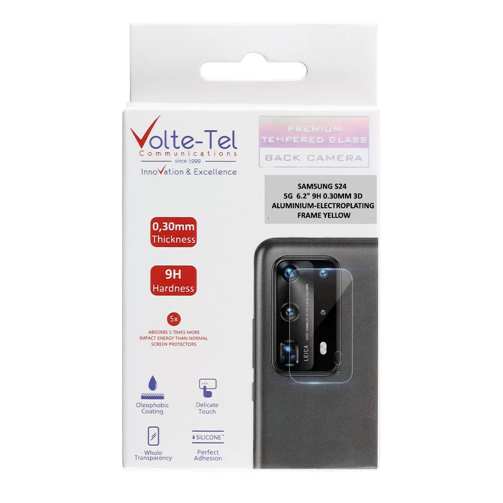 VOLTE-TEL CAMERA GLASS COVER SAMSUNG S24 5G 6.2in 9H 0.30MM 3D ALUMINIUM-ELECTROPLATING FRAME YELLOW - Image 2