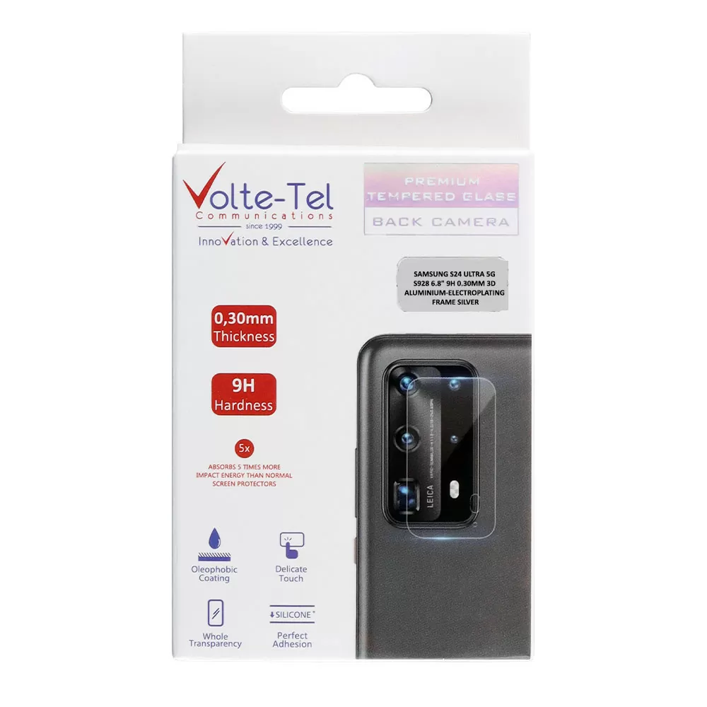 VOLTE-TEL CAMERA GLASS COVER SAMSUNG S24 ULTRA 5G S928 6.8in 9H 0.30MM 3D ALUMINIUM-ELECTROPLATING FRAME SILVER - Image 2